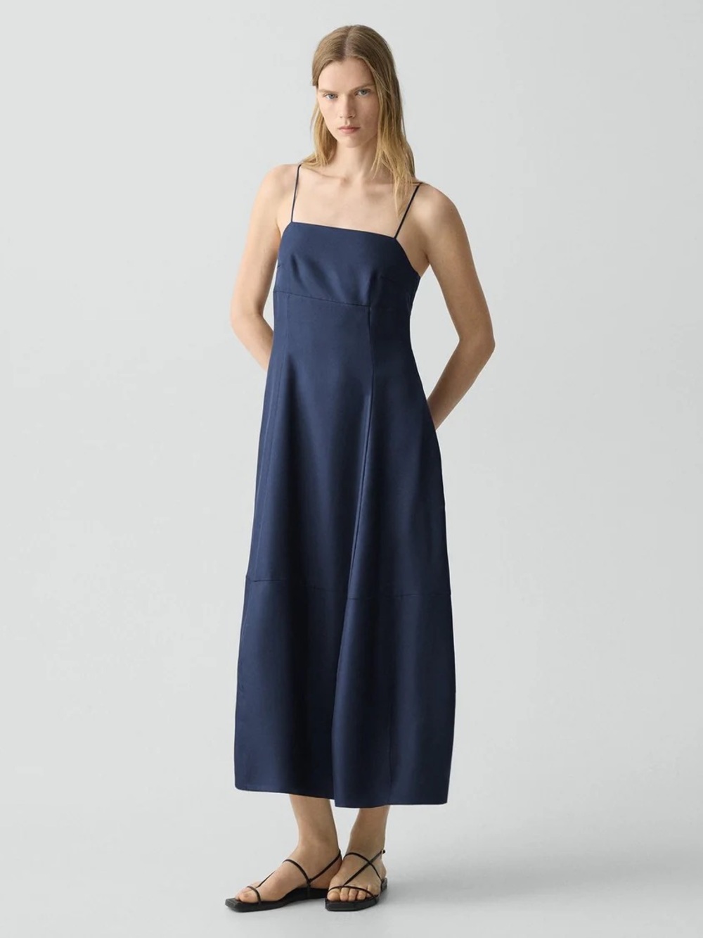 Brandy Melville Navy Blue Apron Spaghetti Strap Midi Dress